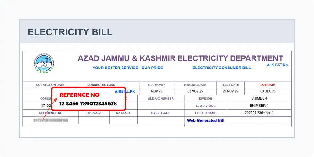 AJK Bill Reference Number Location Guide